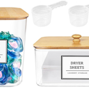 2 Pack Clear Laundry Pods Container & Dryer Sheet Holder Set with Lid, Laundry Containers with Scoops & Labels, Laundry Room Organization and Storage for Laundry Detergent, Pods, Powder, Beads