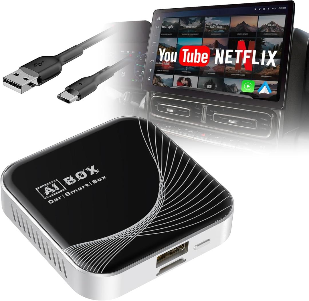 3-in-1 Wireless CarPlay Adapter & Android Auto Wireless Adapter, Plug & Play, Easy Setup, Supports Netflix, YouTube, TF Card, and More for Cars with OEM Wired CarPlay/Android Auto (Silver)