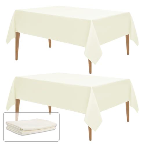 WIGENIUS 2 Pack Ivory Table Cloth Rectangle Tablecloths 60X84 Inch,Polyester Table Cloth for 4 Foot Rectangle Tables,Wrinkle Resistant Washable Fabric Table Covers for Party,Wedding Banquet