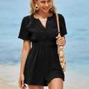 Simplee Women's Summer Dressy Casual Short Sleeve Cute Rompers Empire Waist Flowy Dress (Black, S)