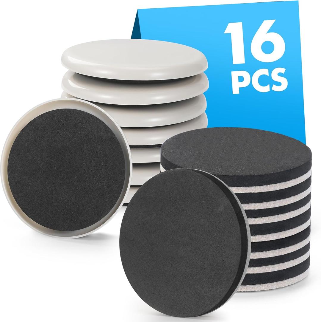 16-Pack Furniture Sliders for Hardwood Floors & Carpet, Save 80% Effort Safely and Easily, The Glide Tool Set for Heavy Furniture and Appliances, Reusable Moving Pads (8 Plastic & 8 Felt, 3.5" Slider)