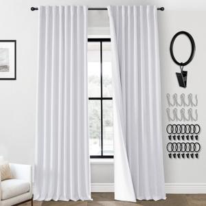 PANELSBURG 92 Inch Curtains 2 Panels Set,Linen Back Tab Pleated Room Darkening White Blackout Curtains 92 Inches Long for Living Room Bedroom