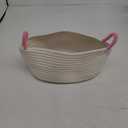 Yimi's Dream Baskets for Gifts Empty, Small Storage Baskets for Shelf, Decorative White Woven Baskets with Pink Handle for Mom, Nursery, Baby Shower, Christmas(Oval, 12"x 8"x 5")