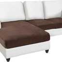 Sectional Couch Cushion Covers 3 Pieces Velvet Separate L Shape Couch Cover Stretch Sofa Slipcover Washable (2 Seater+1 Chaise,Brown)