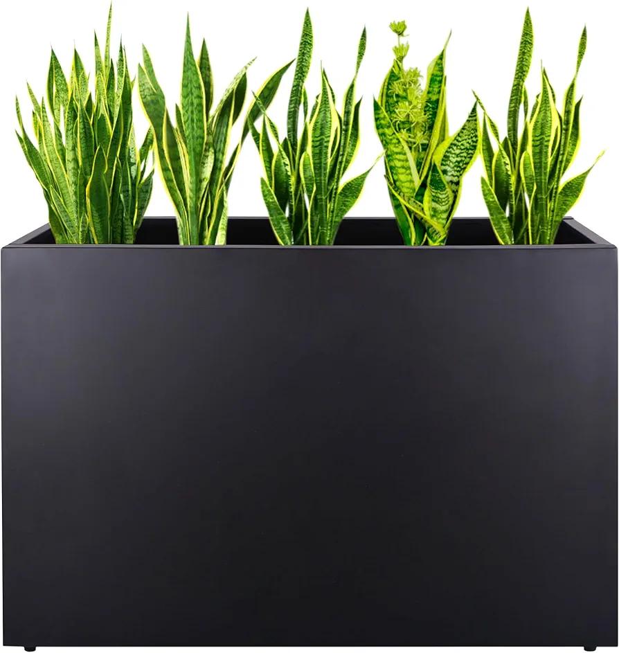 TISUWING Metal Rectangular Planter Box, Galvanized Steel Tall Planters for Outdoor Plants, 35.5"x 10"x 28" Black Outdoor Planters for Porch/Patio/Garden