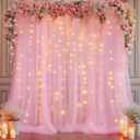 10x10ft Baby Pink Tulle Backdrop Curtain with Lights String for Parites, Sheer Photo Backdrop Curtains with Lights for Wedding Backdrop Ceremony Reception Bridal Shower Baby Shower Birthday Party (2 Panels(5*10FT))