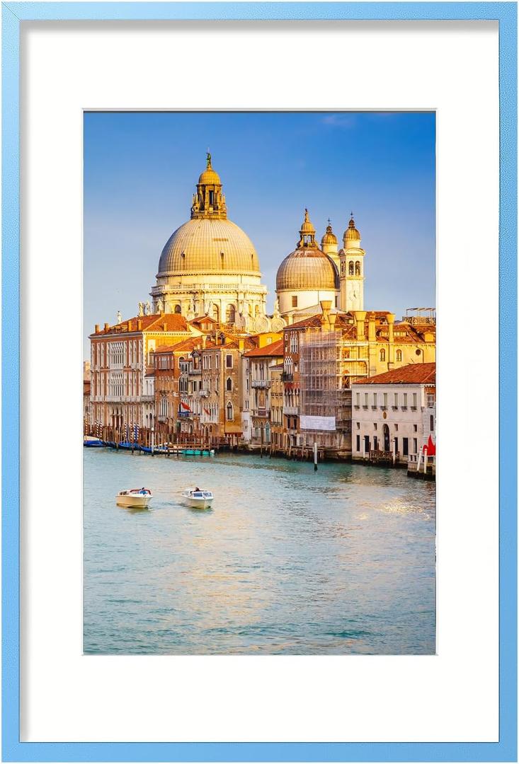 wyooxoo 24x36 Poster Frame Made of Solid Wood Blue Picture Frames Display Pictures 20x30 with Mat or 24x36 Without Mat Colorful Frame For Horizontal Vertical Wall Mounting