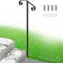 Single Step Handrail, 1 or 2 Steps Single Post Handrail in Ground, Black Rust-Proof Wrought Iron Stair Railing for Seniors, Porch, Deck