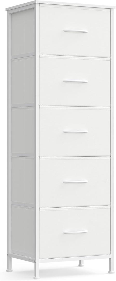 SONGMICS Dresser for Bedroom, Tall Dresser with 5 Fabric Drawers
Chest of Drawers with Steel Frame, for Closet & Entryway, Cloud White and Snow White, BELLAH Collection ULGS315W01S