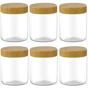 6 Pack 8 Oz Clear Plastic Jars Refillable Kitchen Storage Containers for Dry Food, Coffee, Nuts and More.