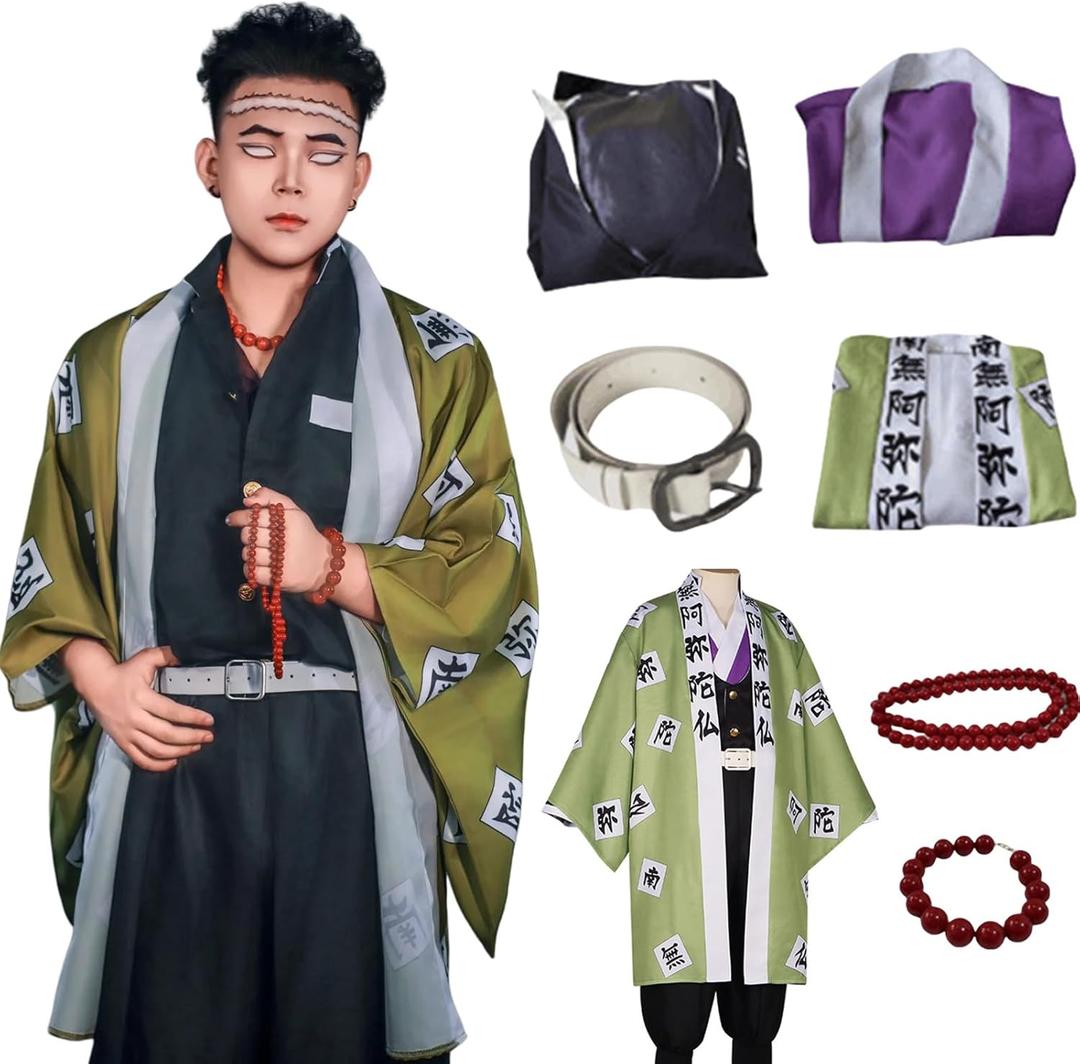 Himejima Gyomei Cosplay Costume Adult Outfit Man Suit Full Set for Halloween Party (Medium, Green)