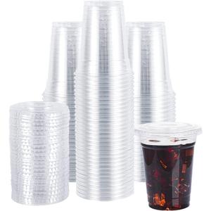 Lullaby 200 Pack 12oz Clear Plastic Cups with Lids, Disposable To Go Cups for Daily Use, Party and Wedding