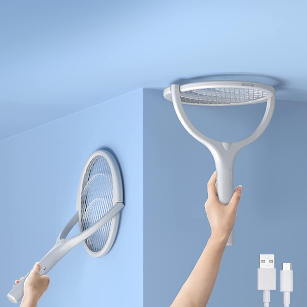 2-Pack Anne Diary Electric Bug Zapper Racket Mosquito Fly Gnat Wasp Killer USB Type-C Rechargeable Swatter Indoor Rotating Head, White