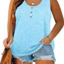 Womens Plus Size Tank Tops Summer Sleeveless Henley T-Shirts Tops Casual Button Down Tunics Shirts (4X-Large, 01-sky Blue)