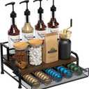 Coffee Syrup Rack Organizer, 3-Tier 8 Bottles Syrup Rack with Pod Holder Drawer for Nespresso Pods, Holds up to 30 Big or 40 Small Capsules, Countertop Coffee Bar Organizer for Kitchen Cafe