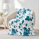 Cozy Bliss Cow Print Fuzzy Throw Blanket for Couch - Thick Soft Warm Non Shedding Fleece Blankets for Western Décor Room, for Kids, Women Men Girls, Teal Blue 50"*60"