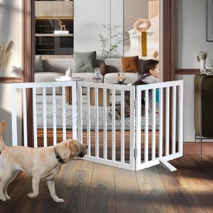 ZJSF Freestanding Indoor Dog Gate for House Foldable Wood White Puppy Gate for Doorways Pet Gate for Stairs Extra Wide Pet Fence 24" Height 3 Panels ZJSF Freestanding Indoor Dog Gate for House Foldable Wood White Puppy Gate for Doorways Pet Gate for Stairs Extra Wide Pet Fence 24" Height 3 Panels