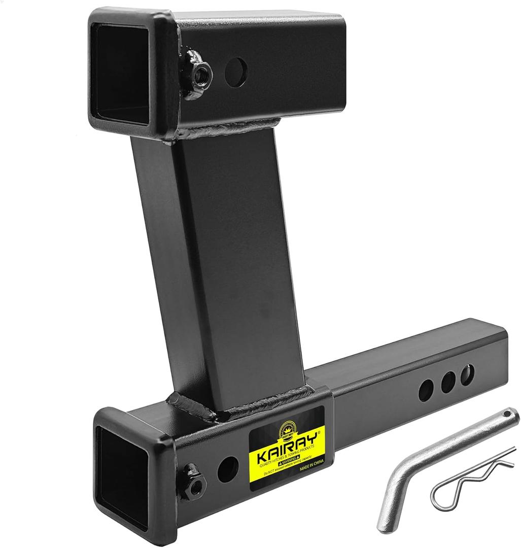 KAIRAY Double Hitch Receiver, 2 inch Trailer Dual Hitch Extension Riser, Hitch Adapter Fits for 2 inch Receiver Extender to 10 inch Max Length, 10 Inch Riser/Drop (Z-shaped)