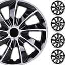 WOLFSTORM 4-Pack 16 Inch Hubcaps,Special Design Fashion Shape Replacement Rim Cover Hubcaps,Car Truck SUV Wheel Hub Accessories, Silver&Black