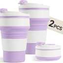 2Pcs Collapsible Cup for Traveling, Collapsible Silicone Travel Cup for Hot and 2 Drinks, Leak Proof Silicone Folding Travel Coffee Mug for Camping & Hiking, BPA Free 12oz Purple