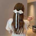 2 x Elegant Rhinestones Hair Clip Big Bow Hairpins For Girls, Ribbon Long Tassel Rhinestone Headband Hair Clips Accessories French Design Barrettes Fashion Hair Styling Accessories (White)