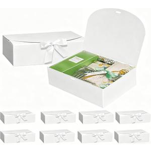Hixdo 10 Pack Gift Boxes with Lids, 10x10x5 Inches Bridesmaid Proposal Box, White Luxury Groomsmen Box with Ribbon for Presents, Christmas, Wedding, Graduation, Holiday, Birthday