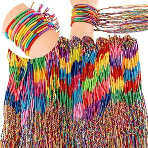 Henoyso 300 Pcs Friendship Bracelets Bulk Handmade Braided String Assorted Colors Thread Bracelets Rainbow Friendship Cords Strand Gifts for Women Birthday Party Favors