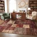 DweIke Washable Area Rugs 5x7 for Living Room, Modern Geometric Red Soft Patchwork Carpet, Non-Slip Stain Resistant Throw Rug for Bedroom Dining Room Office Home Decor