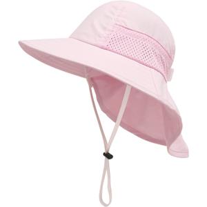 BQUBO Toddler Baby Sun Hat Kids with Neck Flap UPF 50+ Wide Brim Bucket Hats Adjustable Baby Mesh Breathable Summer Hats