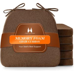 Chair Cushions Set of 6, 2" Thick Chair Pads, D-Shaped Kitchen Seat Cushions with Removable Cover, 16 x 17 inch, Brown