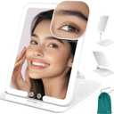 Mocado Travel Makeup Mirror with Light - 7x5 Inches Tripple Folding Travel Mirror with Light, 3 Colors Lighted Makeup Mirror, Portable Makeup Mirror, Freely Adjust Height and Angle(White)