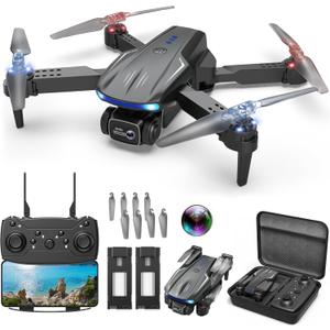 Drone with 1080P Camera for Kids Adults, Foldable RC Quadcopter with One Key Take Off/Land, Gesture Selfie, 3D Flip, 2 Batteries, Carrying Case, Toy Gift for Beginners