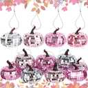 Suncalla 12 Pcs 2" Disco Pumpkin Hanging Ornaments, Glitter Mini Pumpkins for Fall Halloween Thanksgiving Tree Decorations, Farmhouse Autumn Harvest Party Decor(Silver, Pink)