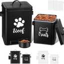 Teenyyou 2 Pcs Metal Dog Treat Containers with Airtight Lids and Spoon 7+3 Lbs Dog Food Snack Jars with DIY Labels Big Pet Cookie Storage Jar for Kitchen Counter(Black)