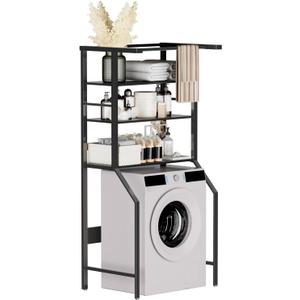 Dryer Storage Shelf and Heavy Duty Over the Washer All-Steel Laundry Room Organizer with Clothes Drying Rod, Space-Saving Shelf for Front-Load Washers and Dryers, 29.92"L x 23.65"D x 70.8"H (Carbon Steel-1)