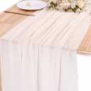 SAJOO 13ft Light Beige Cheesecloth Table Runner Boho Gauze Runner for Baby Shower 35x157 Inches Cheese Cloth Table Runner for Wedding Bridal Party Home Decorations, Set of 2