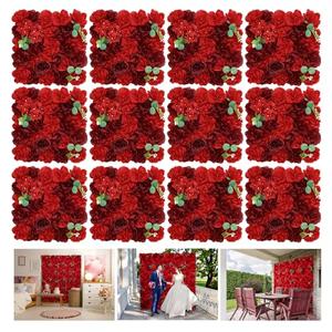 RIDDSEE Flower Wall Backdrop 12 Piece of 16.5x16.5 Inch Artificial Floral Wall Panel Silk Rose Wall Decor Ideal for Wedding Celebrations, Festive Party Backdrops, and Home Decor-Red