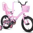 KEANO Zinnia 16 Inch Kids Bike for Girls Ages 4-6 Years, 16 Inch Girls' Bikes with Training Wheels, Streamers, Basket and Doll Seat, Children Bicycles Pink