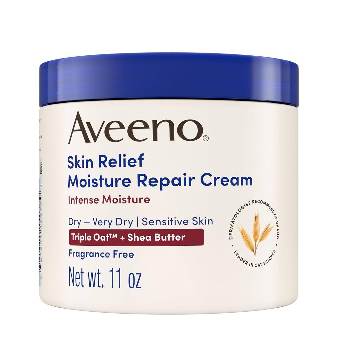 Aveeno Skin Relief Intense Moisture Repair Body Cream with Triple Oat & Shea Butter Formula, Helps Heal, Repair & Restore Very Dry Skin with Long-Lasting Moisture, Fragrance-Free, 11 oz