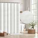 Tititex White 3D Embossed Wave Textured Fabric Shower Curtain for Bathroom,Modern Farmhouse Soft Cloth Shower Curtain Set - 72x72