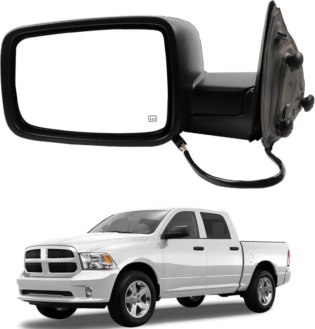 Dasbecan Driver Side Mirror Compatible with 2014-2018 Ram 1500, 2019-2022 1500 Classic Left Mirror w/Power Heated Glass, Manual Folding, Temp Sensor Replaces 68462819AA