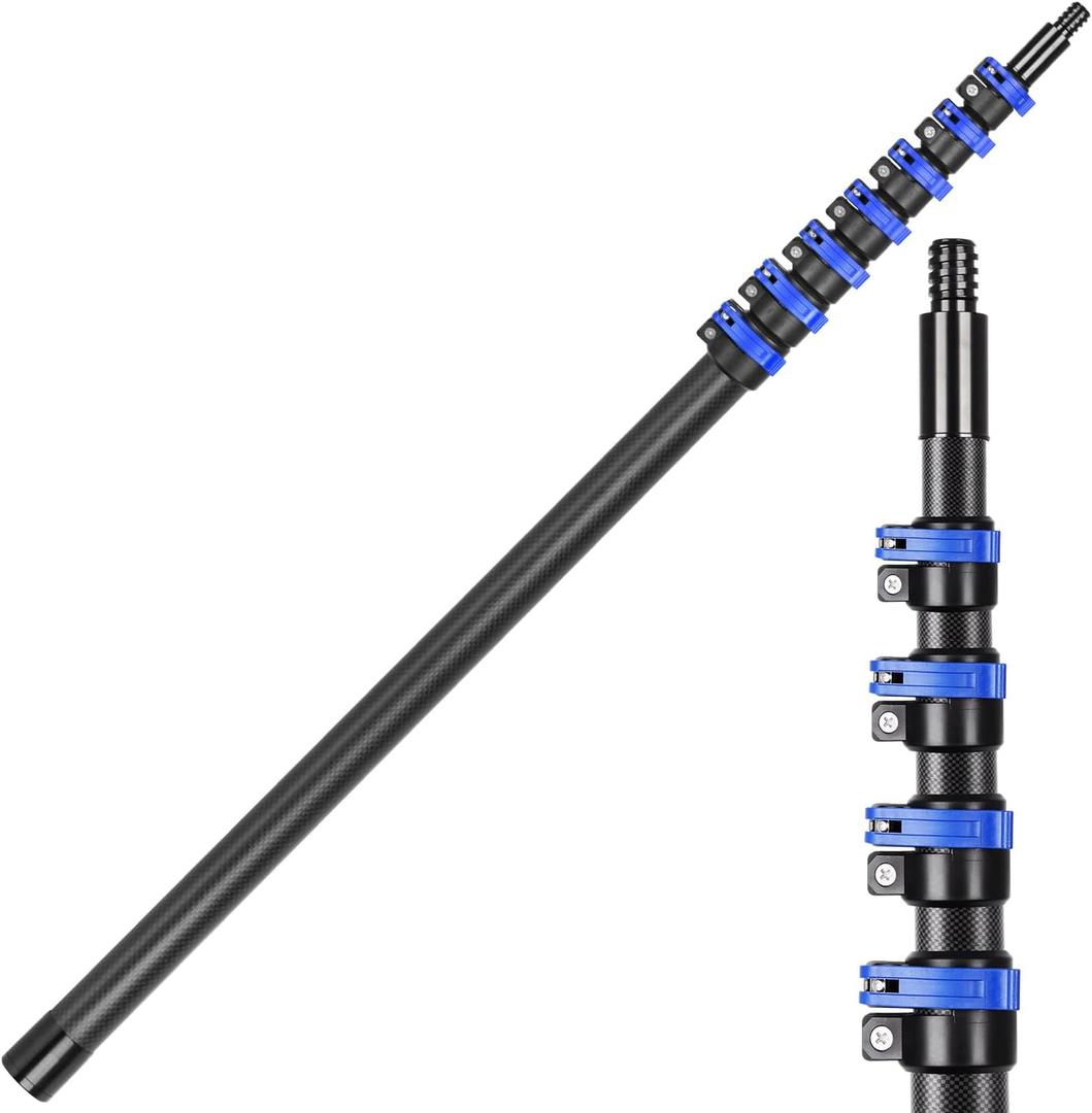 30FT Carbon Fiber Telescopic Multi-Purpose Extension Pole | Carbon fiber, Lightweight Sturdy Rust-proof, Flip-Lock, 4.7ft Compact Retracted Size, for Painting, Window & Gutter Cleaning