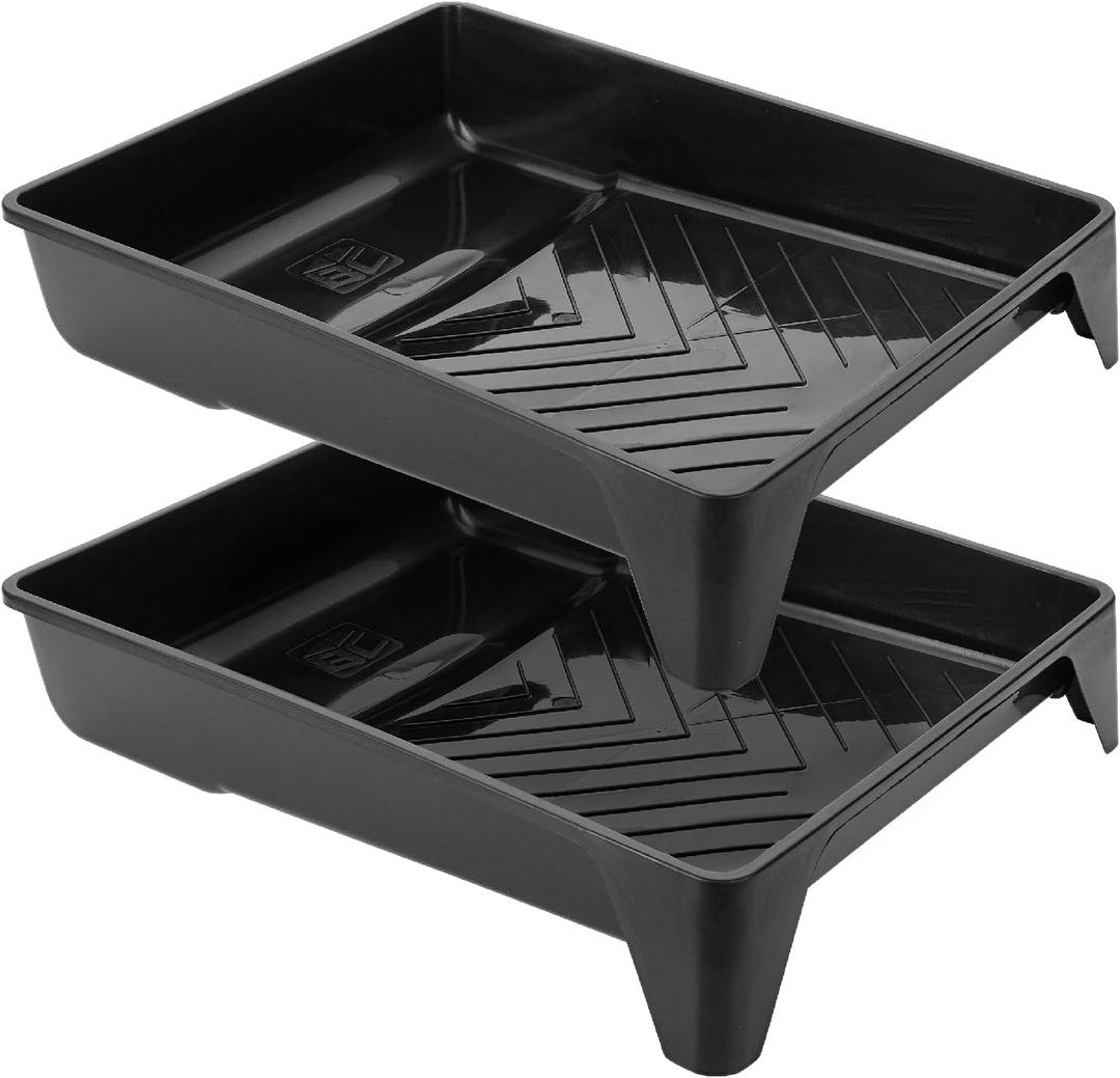 Bates- 9 Inch Paint Tray, 2 Pack, Black Plastic Paint Roller Tray 9 Inch, Deep Capacity, Textured Ridge
