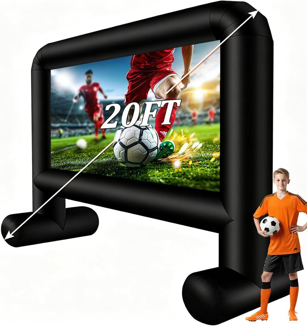 Inflatable Projector Screen Outdoor, 20FT Blow up Movie Screen Support Front & Rear Projection for Backyard Outdoor Movie Night Barbecue Pool Party with Blower and Carry Bag