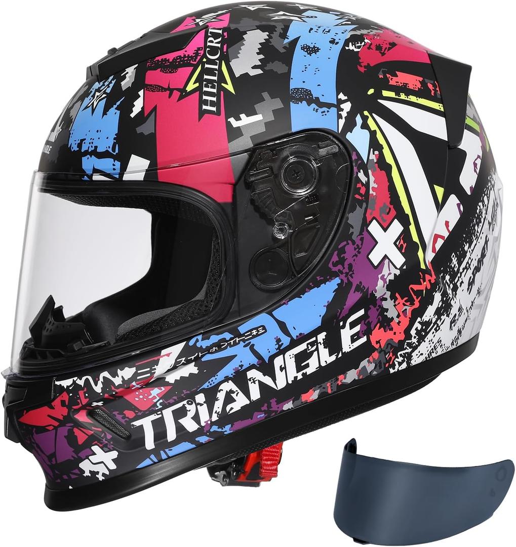 TRIANGLE Kids Motorcycle Helmets Youth Full Face Helmet Lightweight with 2 Visors DOT Approved Large