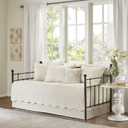 Madison Park Daybed Cover Set Damask Quilted Cover for Daybeds, All Season, Pre-washed Cotton-Filled Coastal Bedding with Scallop Edge, Shams, Bedskirt, Dcor Pillows, Tuscany, Cream, 39"x75", 6 Piece