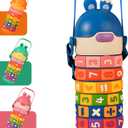 Yenergy 15 oz Kids Math Learning Water Bottle, Educational Thermos with Straw, 316 Stainless Steel Liner, Carrying Strap, Leak-Proof, Fun, Sensory, Puzzle Kid's Birthday Gift (Blue)