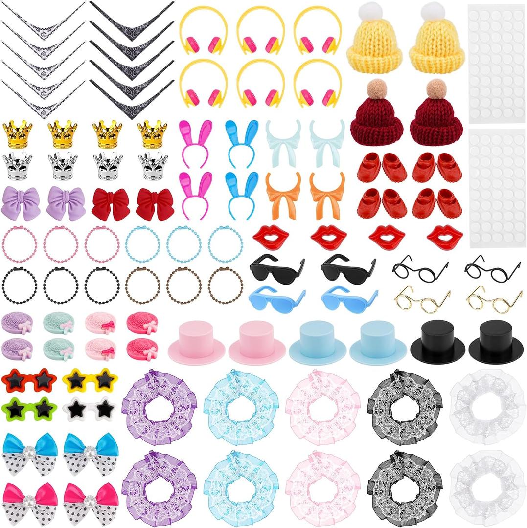 100Pcs Cute Rubber Duck Accessories to wear, Mini DIY Accessories for 2in Rubber Duck Decoration, Various Style - Hats Glasses Earphones Necklaces Crowns Bow Ties