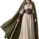 L'VOW Medieval Hooded Cloak Linen Renaissance Cape with Hood - Halloween Hobbit Cosplay Witch Wizard LARP