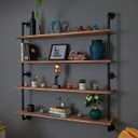 HDDFER Floating Bookshelf Shelves Industrial Pipe Shelving Floating Pipe Shelf with Wood Planks 48 inch Industrial Wall Shelves Rustic Hanging Bookshelf Farmhouse Kitchen Shelving,Brown, 4Tier48in 